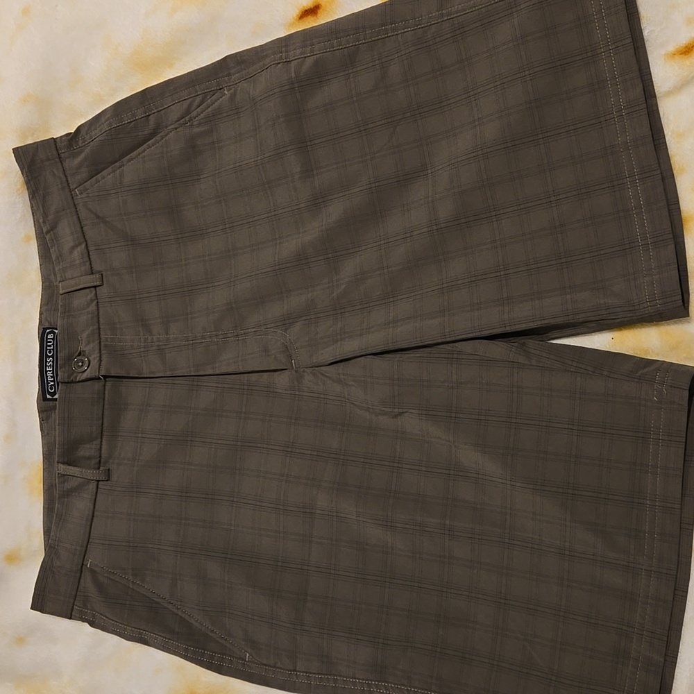Men's Dark Tan Plaid Flat Front Shorts